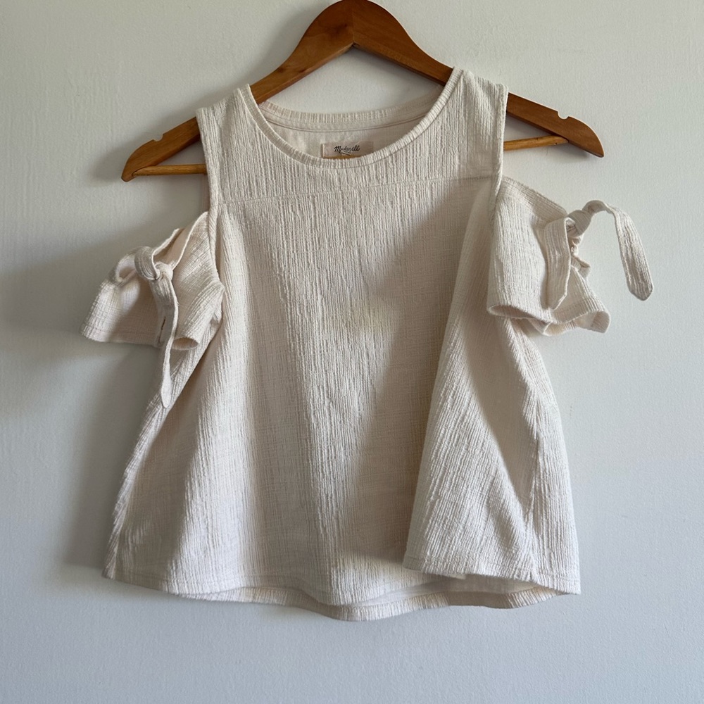 Madewell Ivory White Skylark Cold Shoulder Tie Top Size XS EUC - Picture 5 of 10
